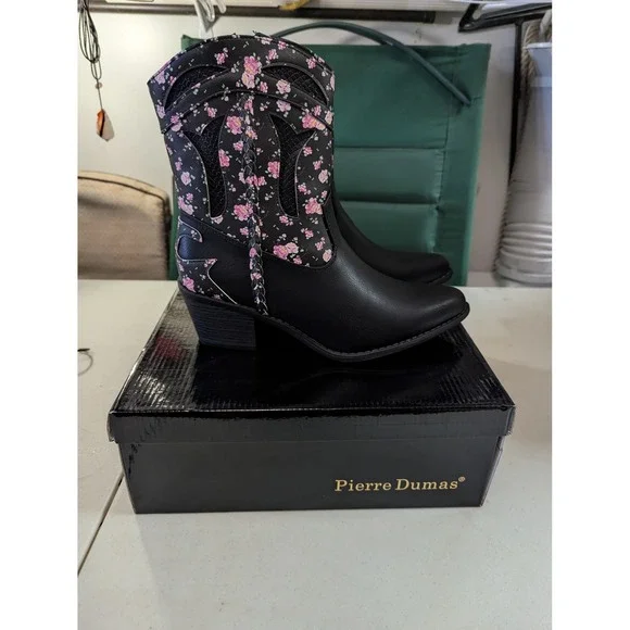 Pierre Dumas Wilder-54 Floral Cowboy Boots Black Women's Size 10M Western Boho - Picture 10 of 13